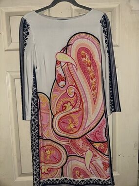 INC International Women's Pink Paisley Long Sleeve Shift Dress CLASSY SZ 6